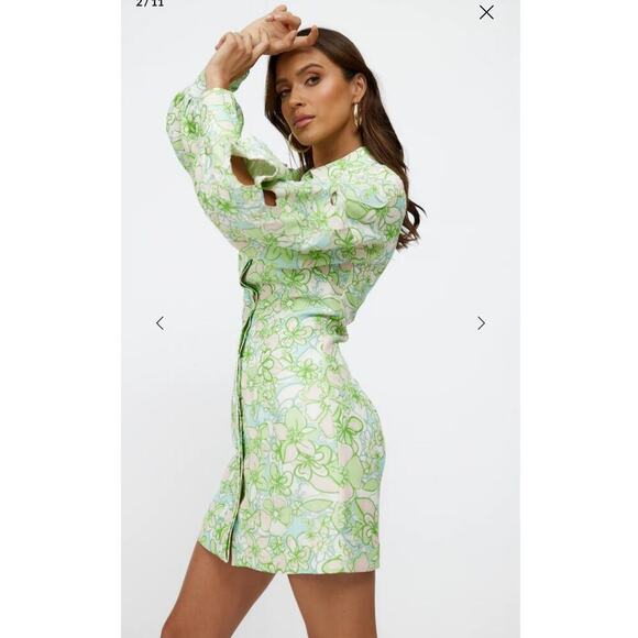 NWT C/MEO Far Away Mini Dress Apple Green Floral Size 4 - Picture 3 of 9